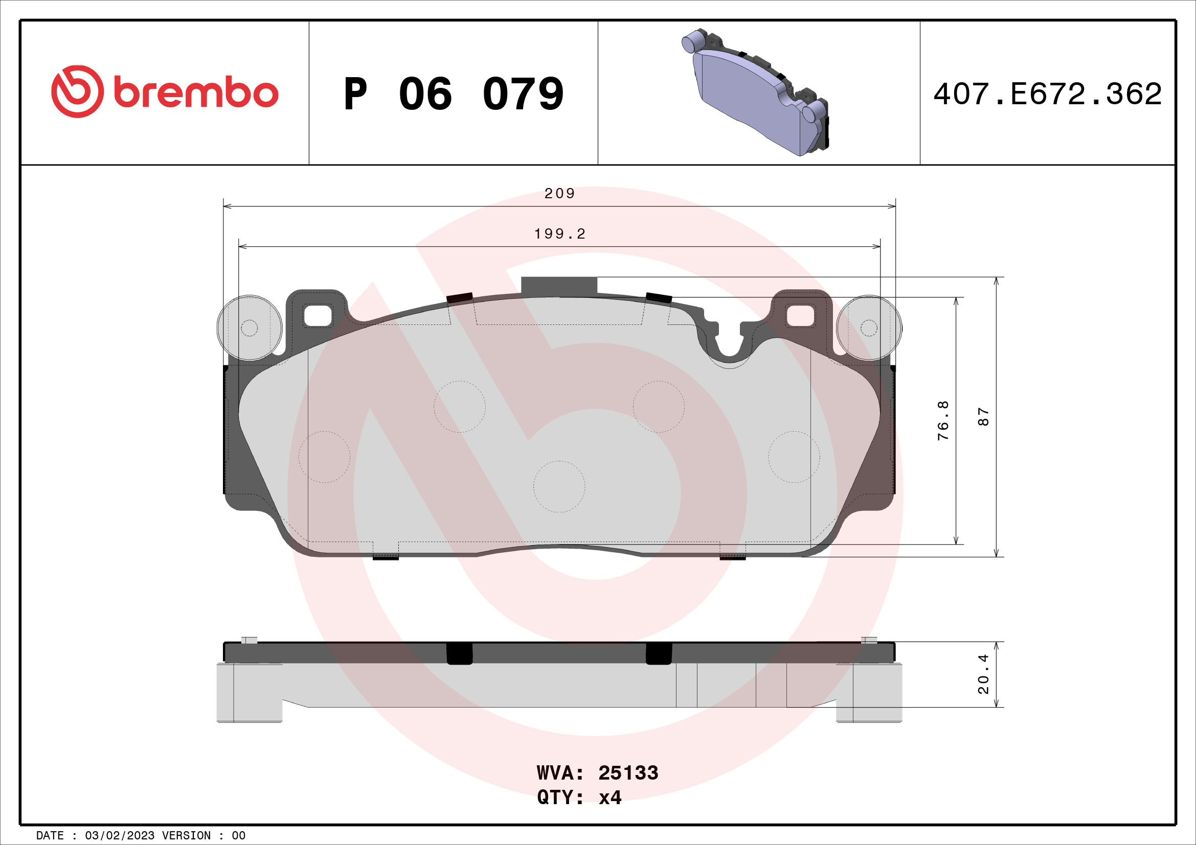 A.B.S. P 06 079 BREMBO Bremsbelagsatz, Scheibenbremse